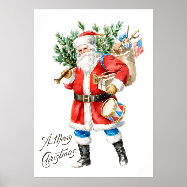 Affiche Père Noël avec jouets et tambour (Devant)
