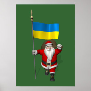 Affiche Père Noël Avec L'Enseigne De L'Ukraine