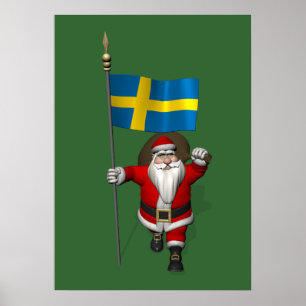 Affiche Père Noël Avec L'Ensigne De Suède