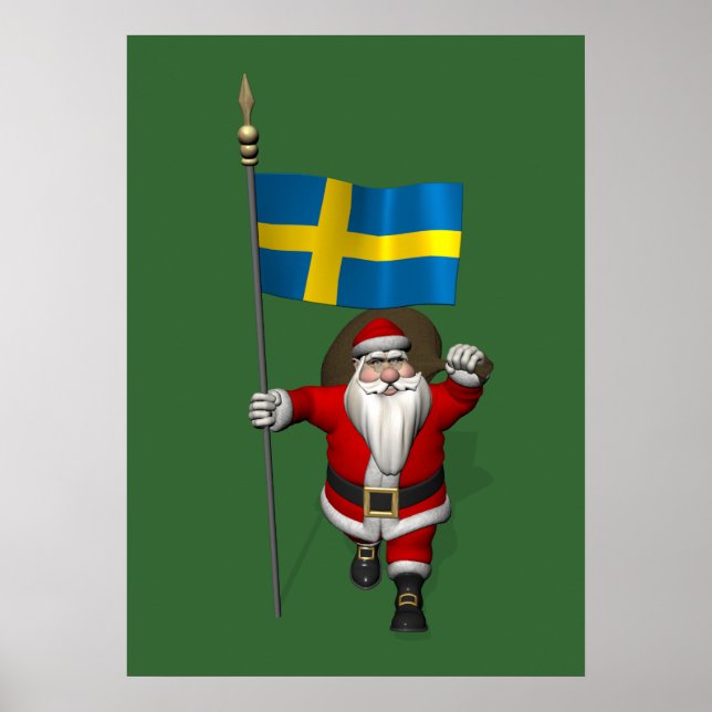 Affiche Père Noël Avec L'Ensigne De Suède (Devant)