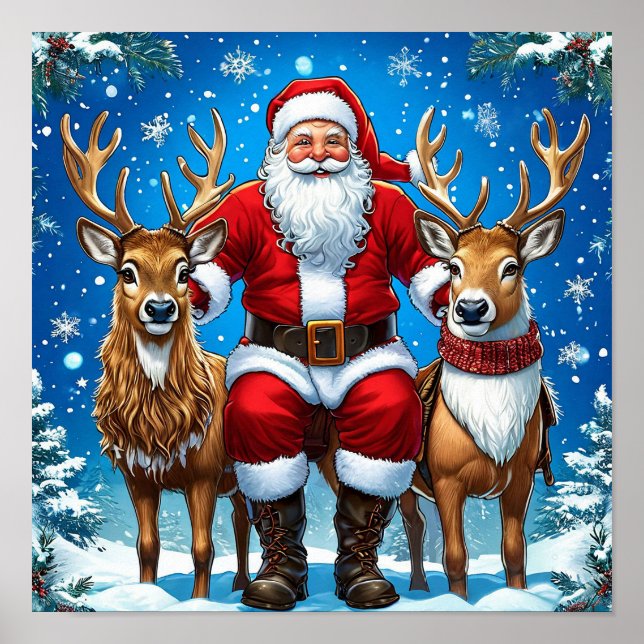 Affiche Père Noël avec Rénes Noël Magique (Devant)