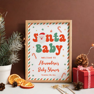Affiche Père Noël Baby Baby shower Bienvenue