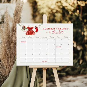 Affiche Père Noël Baby shower Date d'échéance Calendrier J