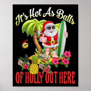 Affiche Père Noël Beach Hot Dès Noël Holly Drôle En Juil