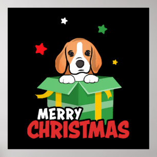 Affiche Père Noël Beagle Amoureux de Chien Joyeux Noël Xma