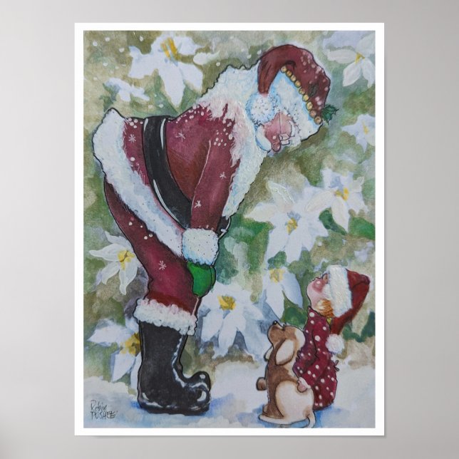 Affiche Père Noël, bébé et chiot (Devant)