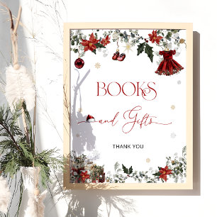 Affiche Père Noël Bébé Livres et Cadeaux Baby shower fille