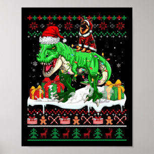 Affiche Père Noël berger allemand équitation T-rex sueur d