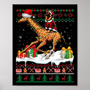 Affiche Père Noël Berger Allemand Riding Giraffe Noël Swe