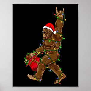Affiche Père Noël Bigfoot Lumières de Noël Rock Drôle Sasq