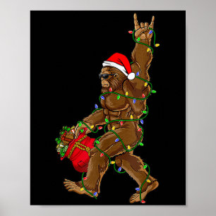 Affiche Père Noël Bigfoot lumières de Noël Rock drôle Sasq