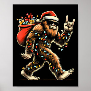 Affiche Père Noël Bigfoot lumières de Noël Rock drôle Sasq