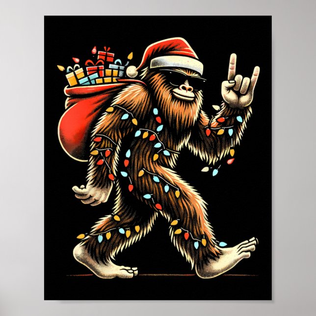 Affiche Père Noël Bigfoot lumières de Noël Rock drôle Sasq (Devant)