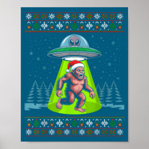 Affiche Père Noël Bigfoot Ufo Sasquatch Noël drôle et laid