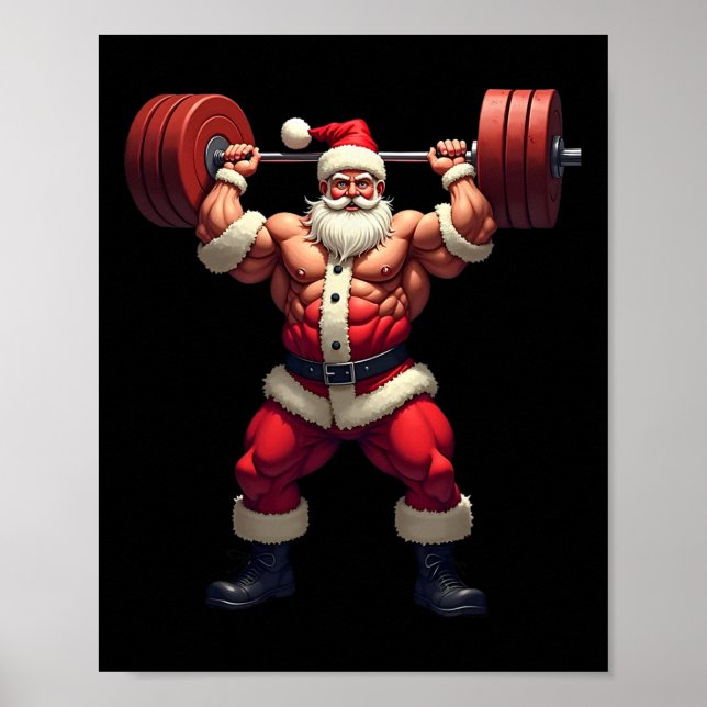 Affiche Père Noël bodybuilding Bodybuilder Noël Gym (Devant)