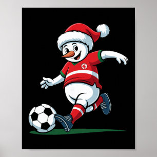 Affiche Père Noël Bonhomme de Neige Jouant au Football Hom