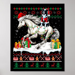Affiche Père Noël Border Collie équitation Cheval Chandail