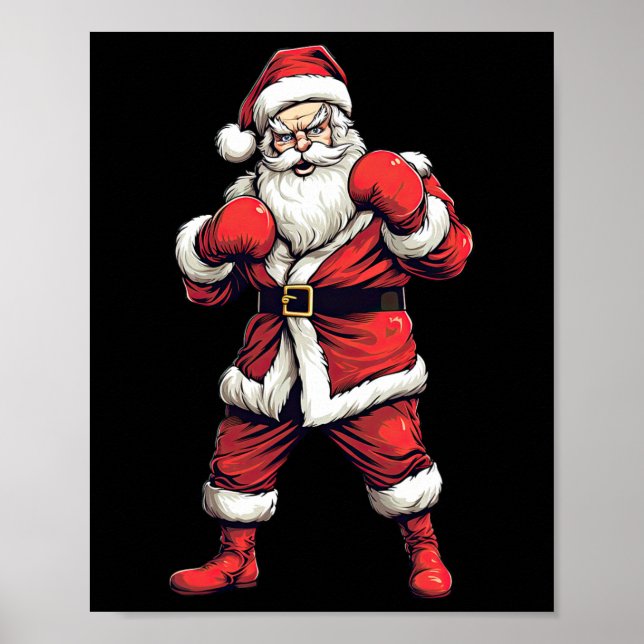 Affiche Père Noël Boxeur Boxe Kickboxing Noël Xmas (Devant)