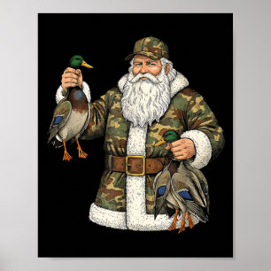 Affiche Père Noël Camouflé Canard Colvert Chasse Noël Chas