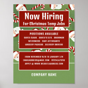 Affiche Père Noël Candy, Recrutement Saisonnier Publicité