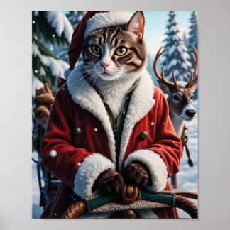 Affiche Père Noël Cat à la tête de l'aube de Noël