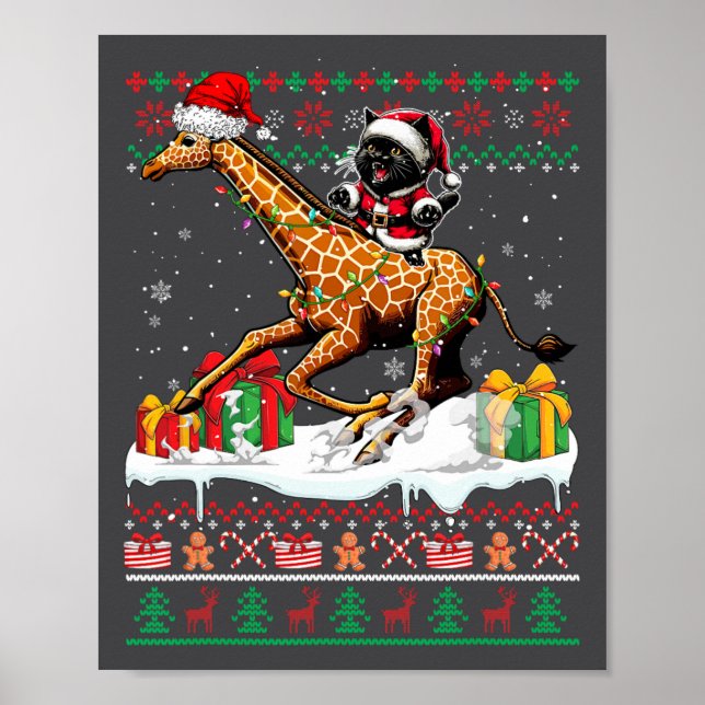 Affiche Père Noël Cat Riding Giraffe Sweat de Noël Adulte  (Devant)