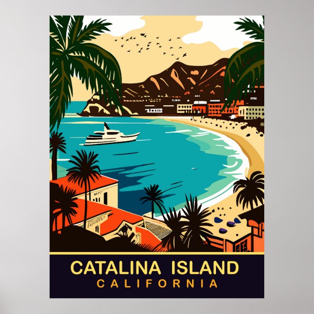 Affiche Père Noël Catalina, Plage, CA, Voyage (Devant)