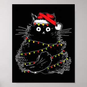 Affiche Père Noël Chat Noir Tangé Dans La Lumière De L'Arb
