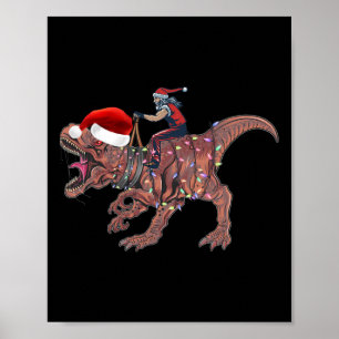 Affiche Père Noël chevauchant le dinosaure T Rex Noël Garç