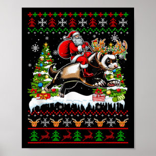 Affiche Père Noël chevauchant un furet de renne Noël enfan