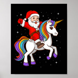 Affiche Père Noël chevauchant une licorne animale mystique