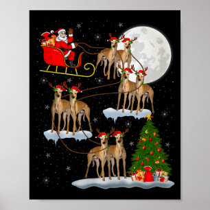 Affiche Père Noël Chien de Saint-Hubert Traîneau Volant Dr