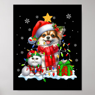 Affiche Père Noël Chihuahua avec Elf Chat Feux de Noël Owe