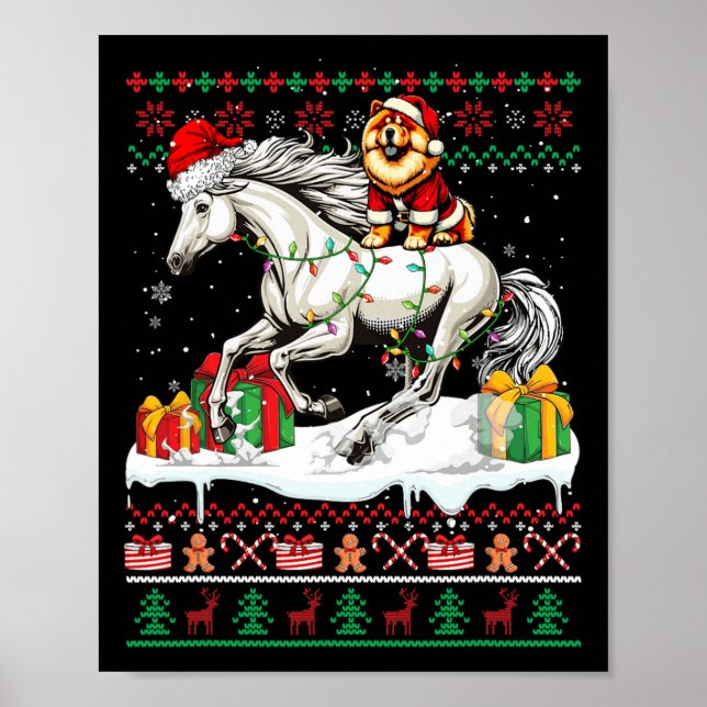 Affiche Père Noël Chow Chow équitation Cheval Noël Sweat L (Devant)