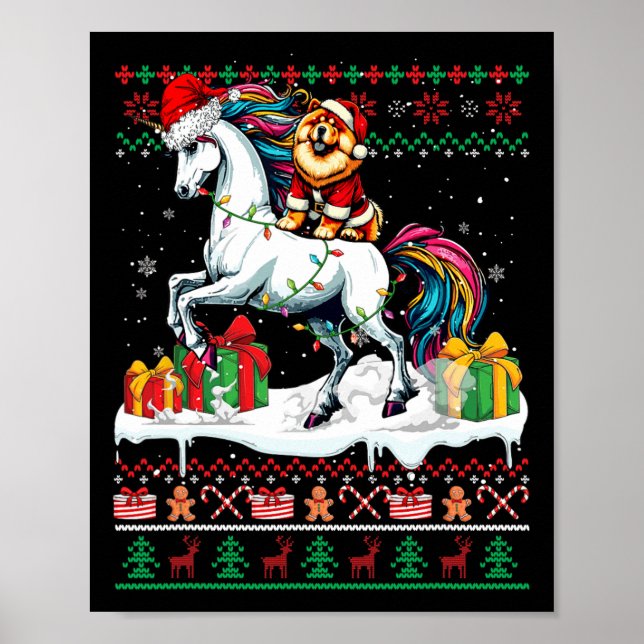 Affiche Père Noël Chow Chow Riding Unicorn Sweater L (Devant)