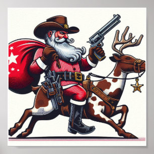 Affiche père Noël comme cowboy