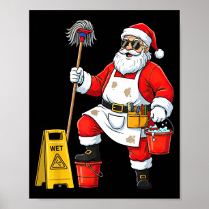 Affiche Père Noël Concierge Drôle Graphique de Noël Nettoy