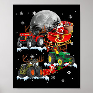 Affiche Père Noël conduisant un traîneau tracteur Noël Tra