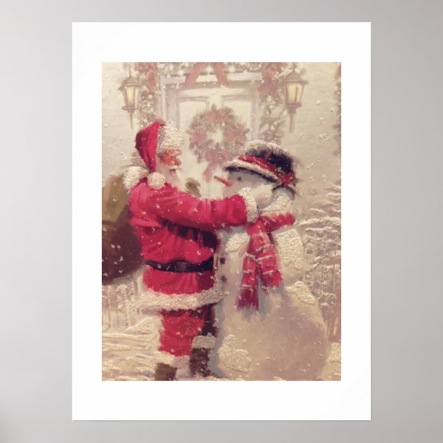 Affiche Père Noël Construit Un Style Vintage Snowman (Devant)