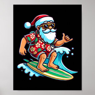Affiche Père Noël cool en surfant Noël en juillet sur la p