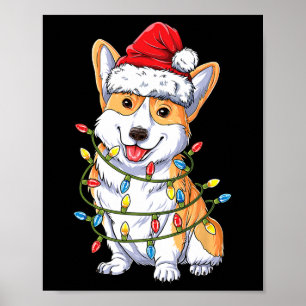 Affiche Père Noël Corgi Lumières de Sapin de Noël Xmas Gar