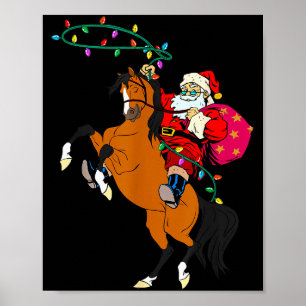 Affiche Père Noël cow-boy chevauchant un cheval Noël cow-b