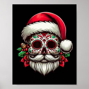 Affiche Père Noël Crâne de Sucre Mexique Calavera Noël Dia