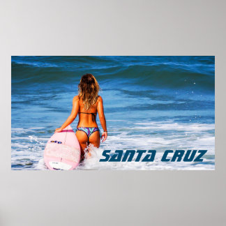 Affiche Père Noël Cruz California Surfer fille