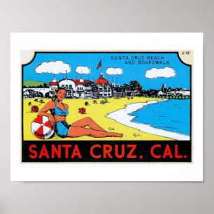 Affiche Père Noël Cruz, Californie Étiquette de bagages Vi