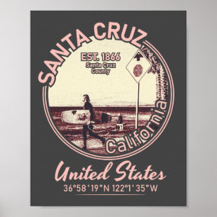 AFFICHE PÈRE NOËL CRUZ - CALIFORNIE - SURF VINTAGE