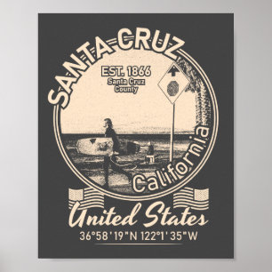 AFFICHE PÈRE NOËL CRUZ - CALIFORNIE - SURF VINTAGE