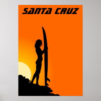 Affiche Père Noël Cruz fille de surf de Californie