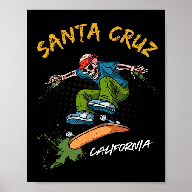 Affiche Père Noël-cruz Skeleton Skateboard Beach Funny Hal (Devant)