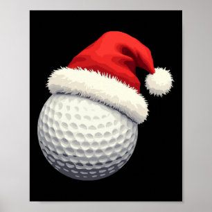 Affiche Père Noël de golf de Noël drôle avec chapeau en Xm